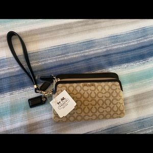 Coach Double Zipper Wristlet w/ Signature Canvas